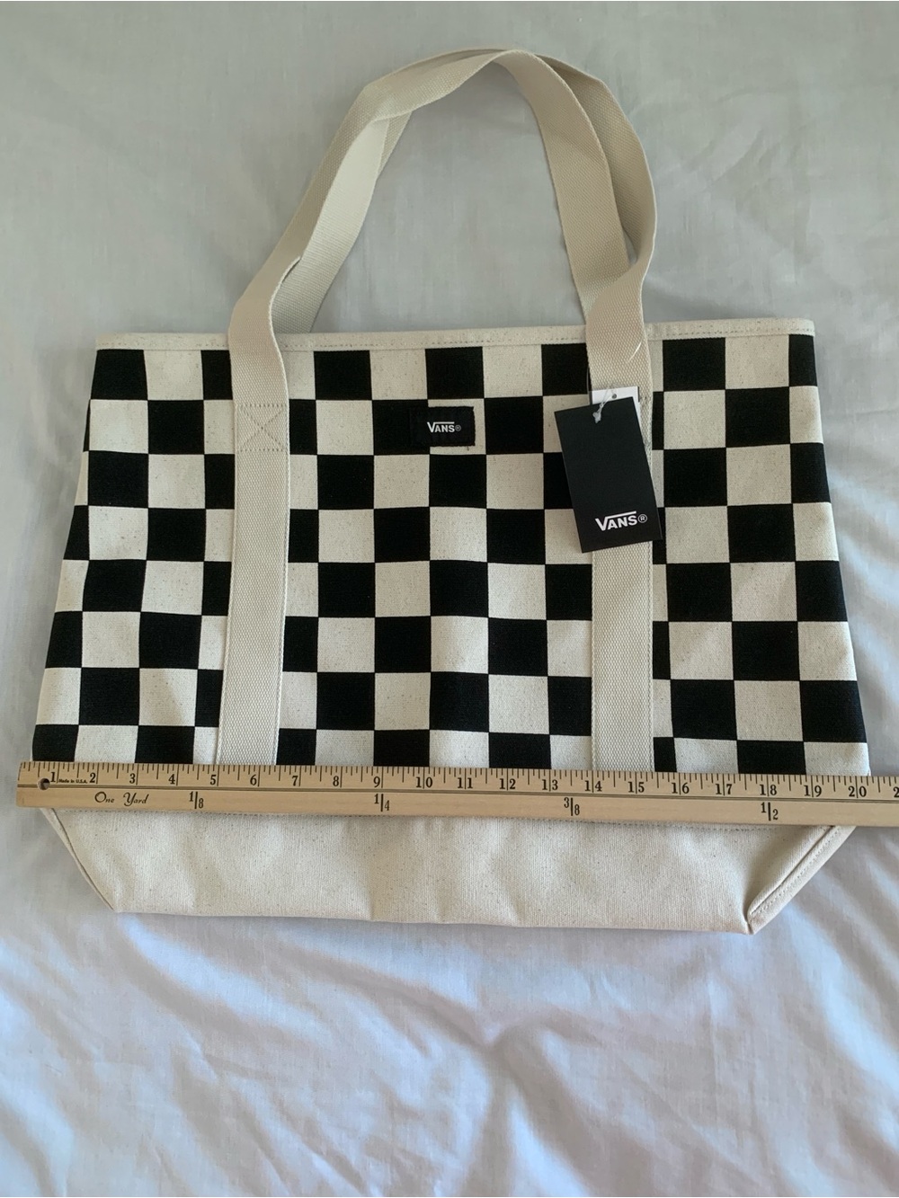 Vans Pergs Checkerboard Canvas Tote Bag Black Antique White NWT - Picture 7 of 9